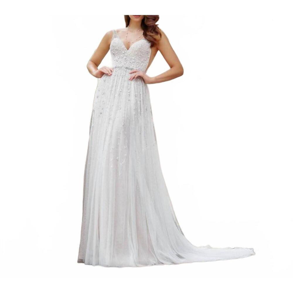 NEW MARTIN THORNBURG stanza open back wedding gown in ivory/champagne
